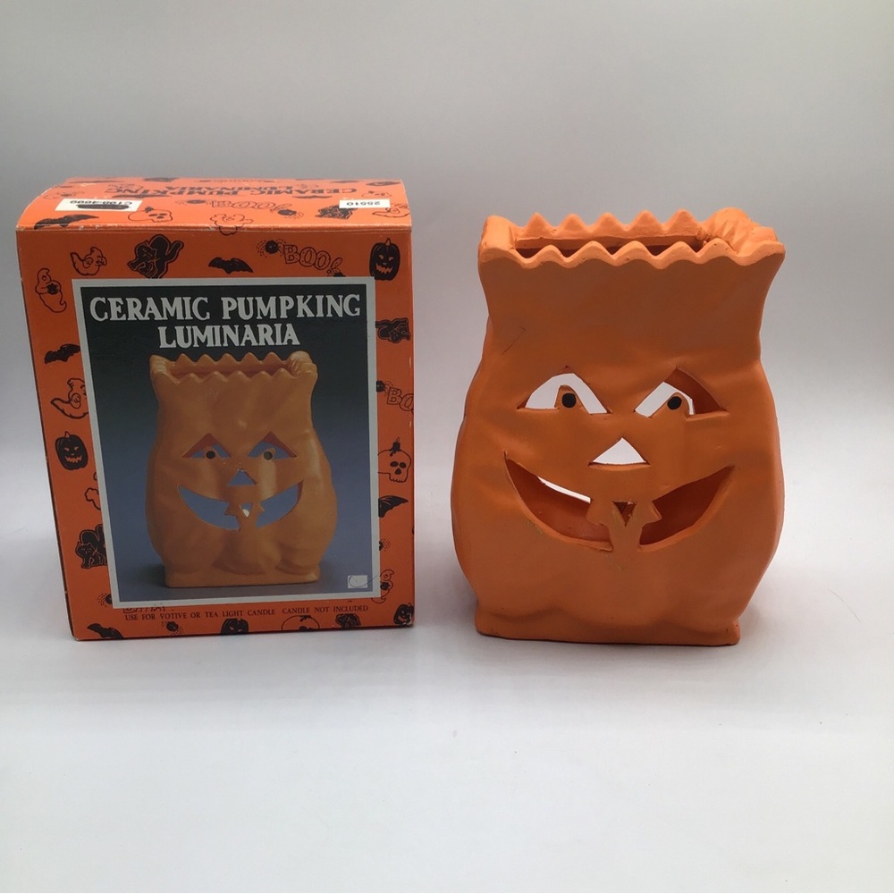 1992 Vintage 6”x4” Ceramic Pumpking Luminaria Tea Candle Holder Made In Taiwan